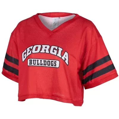 NCAA Georgia Bulldogs Mesh Cropped V-Neck T-Shirt