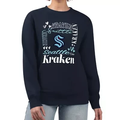 NHL Deep Sea Seattle Kraken Collage Graphic Fleece Long Sleeve Pullover Sweatshirt