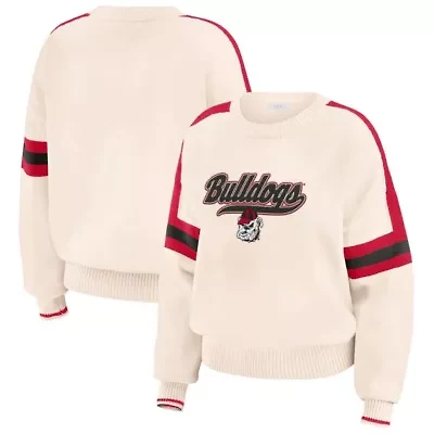 NCAA Georgia Bulldogs Chenille Woven Patch Stripe Pullover Sweater