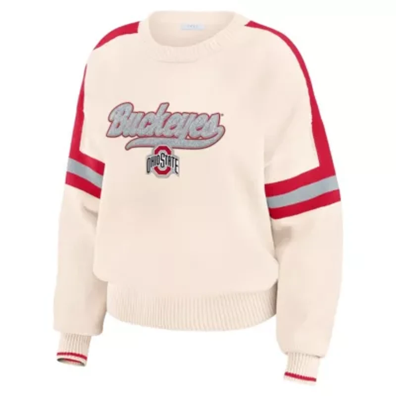 NCAA Ohio State Buckeyes Chenille Woven Patch Stripe Pullover Sweater