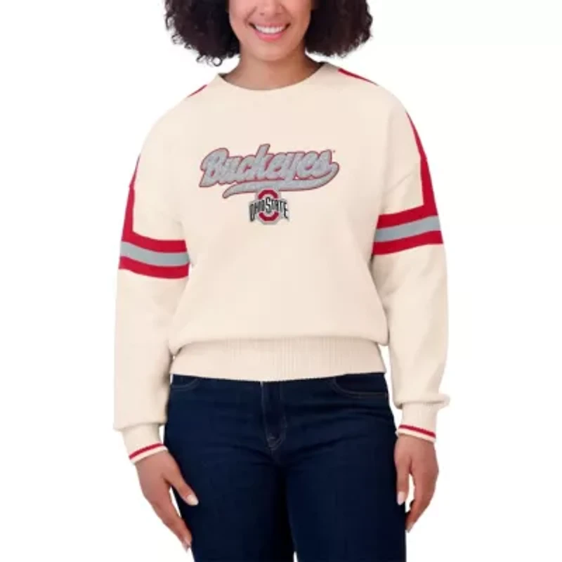 NCAA Ohio State Buckeyes Chenille Woven Patch Stripe Pullover Sweater