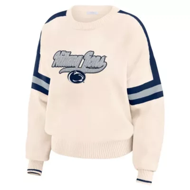 NCAA Penn State Nittany Lions Chenille Woven Patch Stripe Pullover Sweater