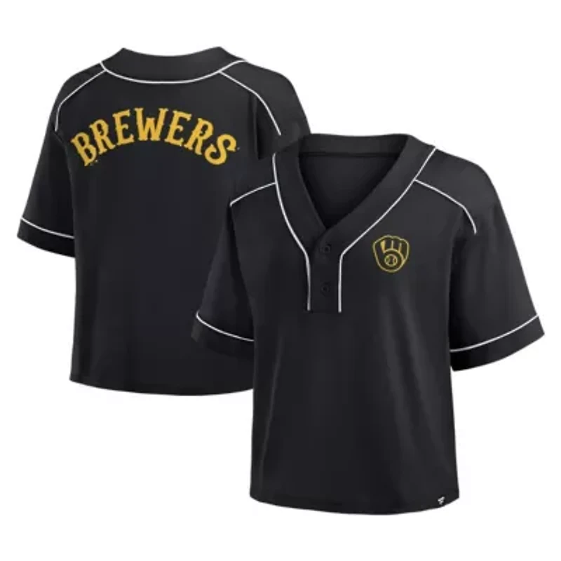 MLB Fanatics Milwaukee Brewers Oversized Champ Game Cropped V-Neck T-Shirt