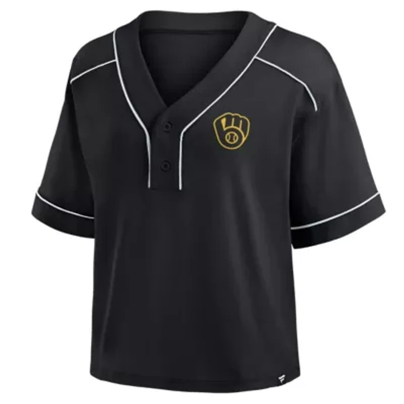 MLB Fanatics Milwaukee Brewers Oversized Champ Game Cropped V-Neck T-Shirt