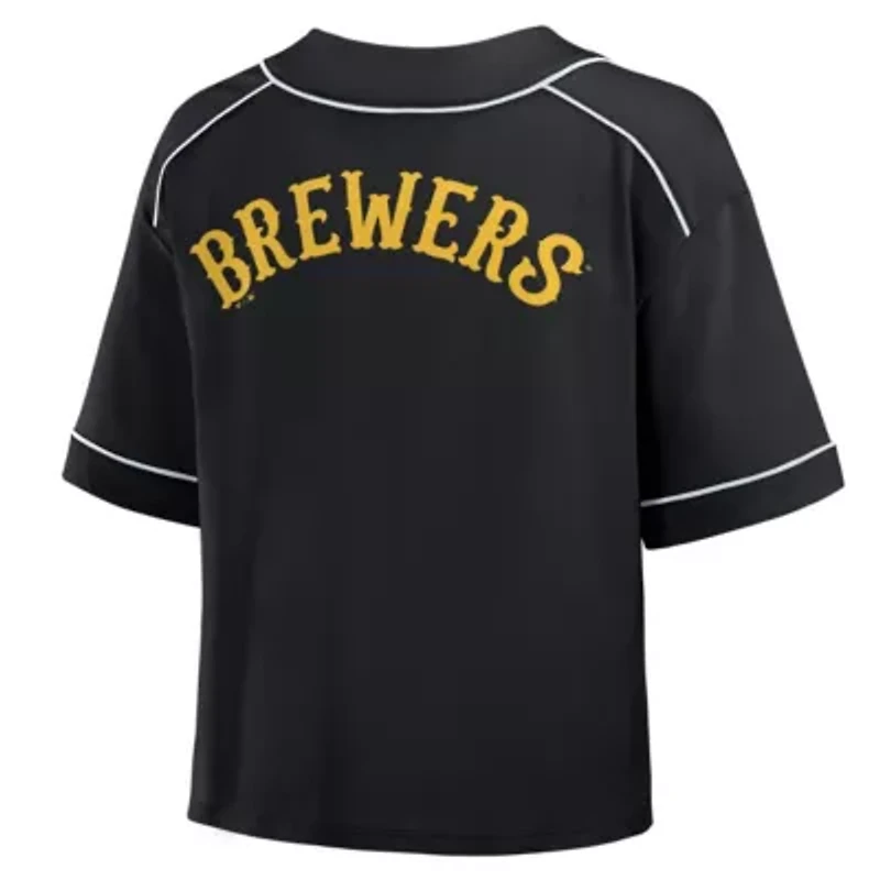 MLB Fanatics Milwaukee Brewers Oversized Champ Game Cropped V-Neck T-Shirt