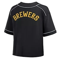 MLB Fanatics Milwaukee Brewers Oversized Champ Game Cropped V-Neck T-Shirt