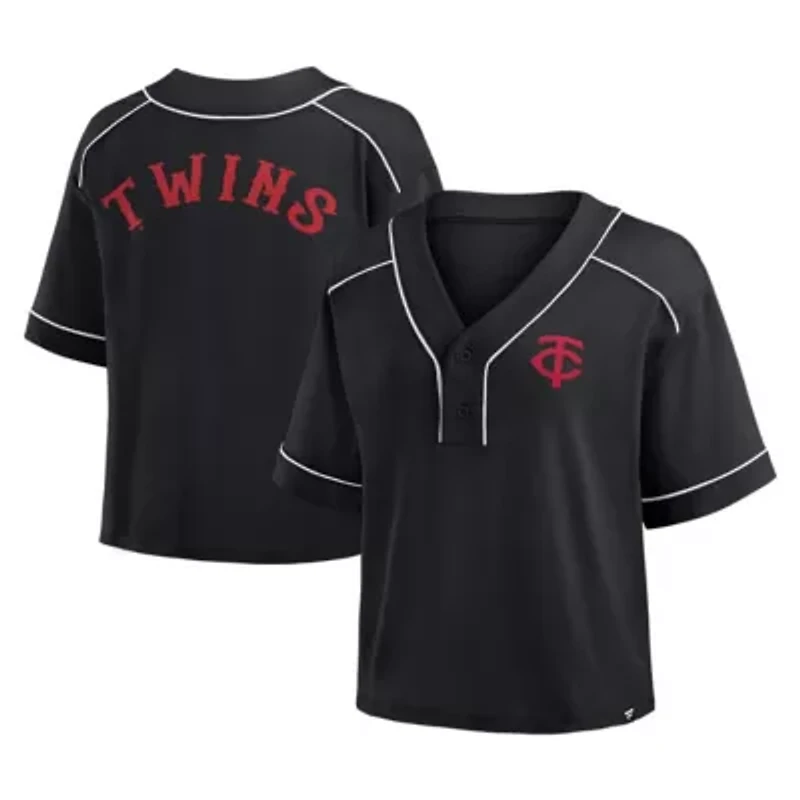 MLB Fanatics Minnesota Twins Oversized Champ Game Cropped V-Neck T-Shirt