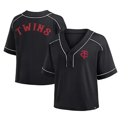 MLB Fanatics Minnesota Twins Oversized Champ Game Cropped V-Neck T-Shirt