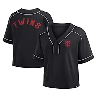 MLB Fanatics Minnesota Twins Oversized Champ Game Cropped V-Neck T-Shirt