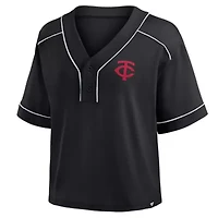 MLB Fanatics Minnesota Twins Oversized Champ Game Cropped V-Neck T-Shirt