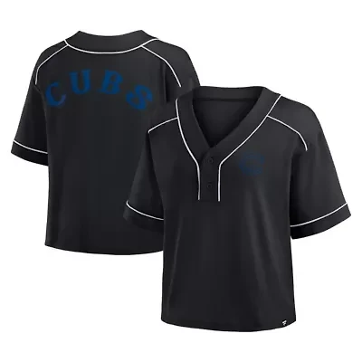 MLB Fanatics Chicago Cubs Oversized Champ Game Cropped V-Neck T-Shirt