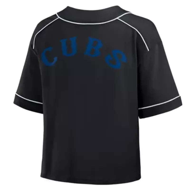MLB Fanatics Chicago Cubs Oversized Champ Game Cropped V-Neck T-Shirt