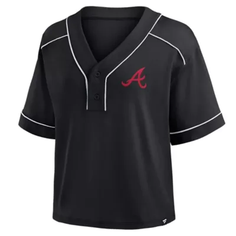 MLB Fanatics Atlanta Braves Oversized Champ Game Cropped V-Neck T-Shirt