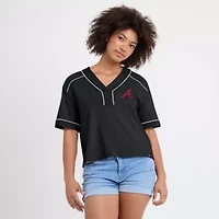 MLB Fanatics Atlanta Braves Oversized Champ Game Cropped V-Neck T-Shirt