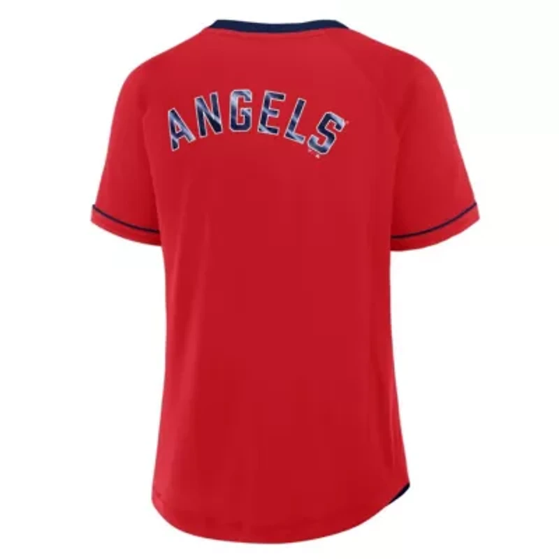 MLB Fanatics Los Angeles Angels League Diva Star Raglan V-Neck T-Shirt
