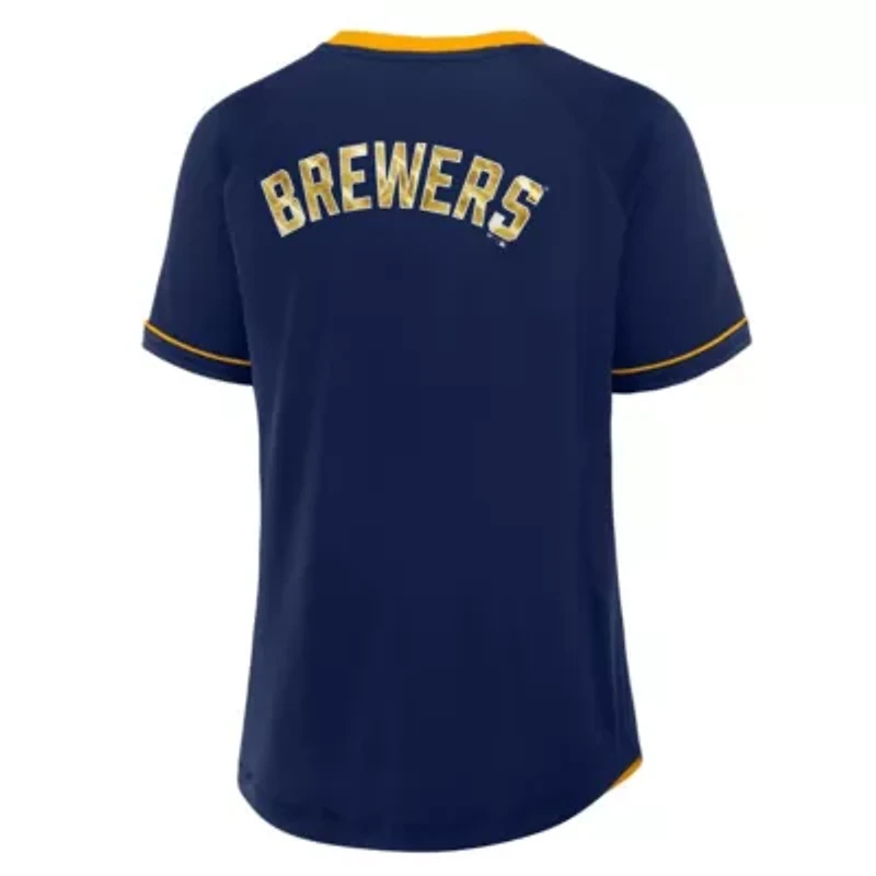 MLB Fanatics Milwaukee Brewers League Diva Star Raglan V-Neck T-Shirt