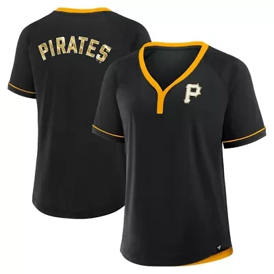 MLB Fanatics Pittsburgh Pirates League Diva Star Raglan V-Neck T-Shirt