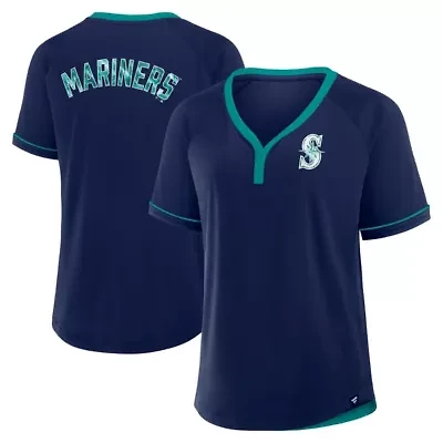MLB Fanatics Seattle Mariners League Diva Star Raglan V-Neck T-Shirt