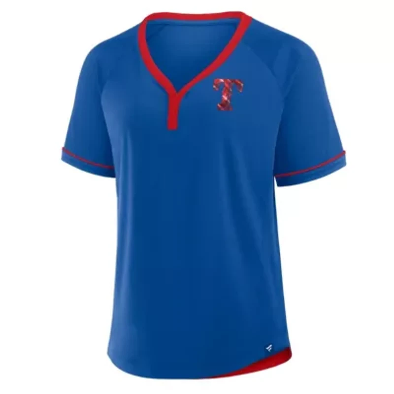 MLB Fanatics Texas Rangers League Diva Star Raglan V-Neck T-Shirt