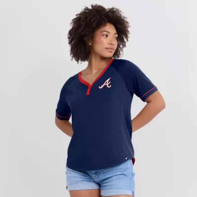 MLB Fanatics Atlanta Braves League Diva Star Raglan V-Neck T-Shirt
