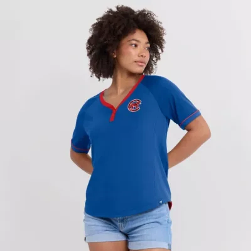 MLB Fanatics Chicago Cubs League Diva Star Raglan V-Neck T-Shirt