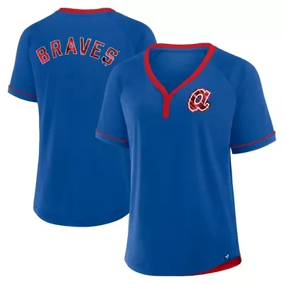 MLB Fanatics Atlanta Braves Cooperstown Collection League Diva Raglan V-Neck T-Shirt