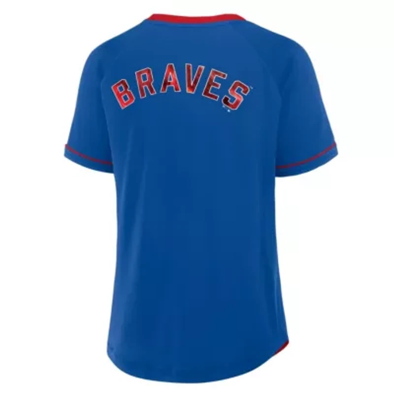 MLB Fanatics Atlanta Braves Cooperstown Collection League Diva Raglan V-Neck T-Shirt