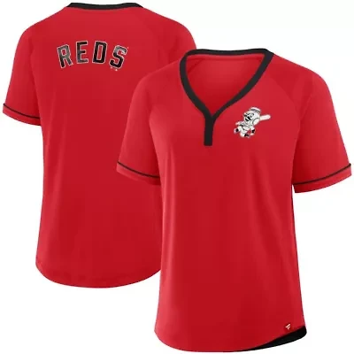 MLB Fanatics Cincinnati Reds Cooperstown Collection League Diva Raglan V-Neck T-Shirt