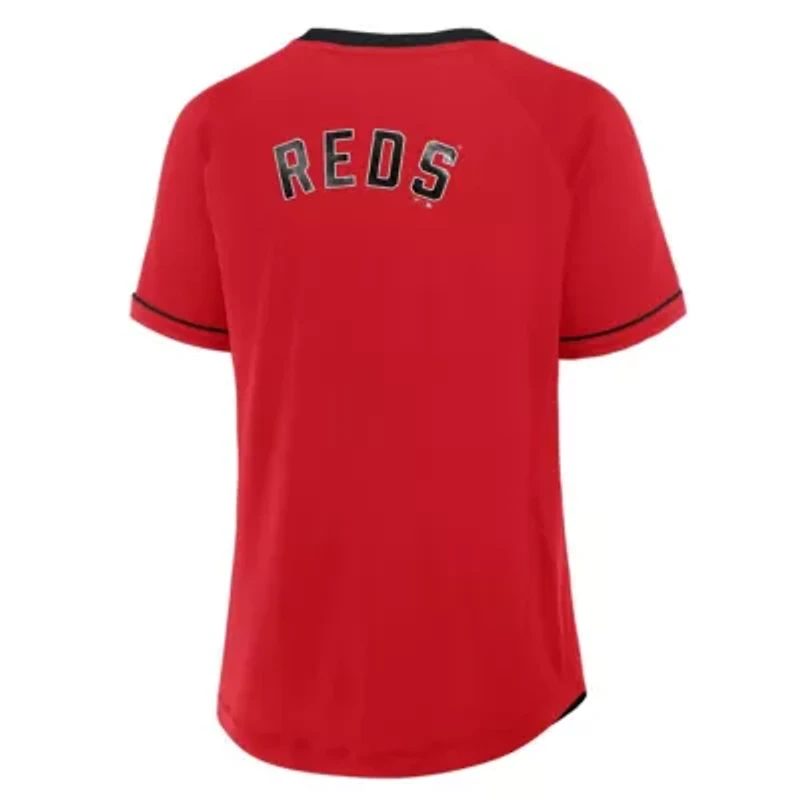 MLB Fanatics Cincinnati Reds Cooperstown Collection League Diva Raglan V-Neck T-Shirt
