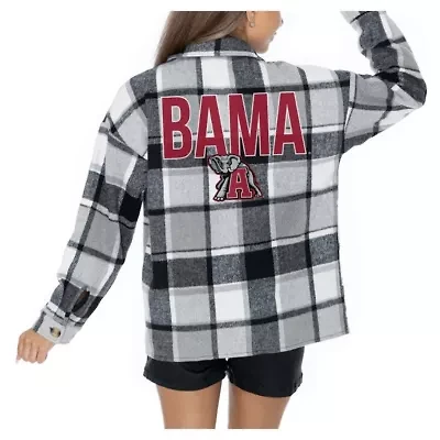 Alabama Crimson Tide NCAA Grey Long Sleeve Brushed Plaid Button-Up Overshirt Jacket