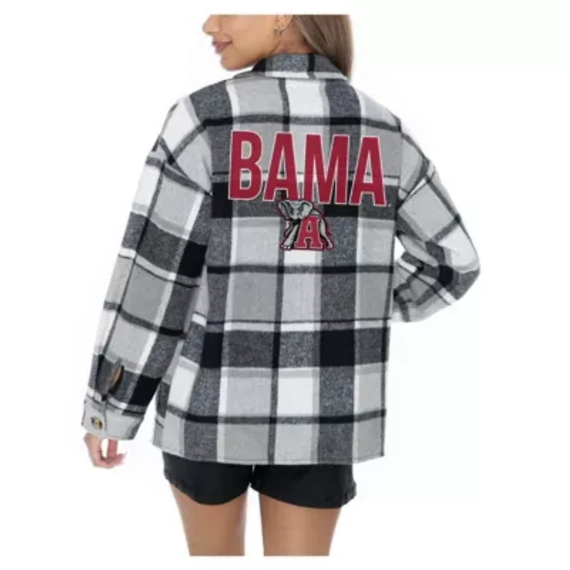 Alabama Crimson Tide NCAA Grey Long Sleeve Brushed Plaid Button-Up Overshirt Jacket