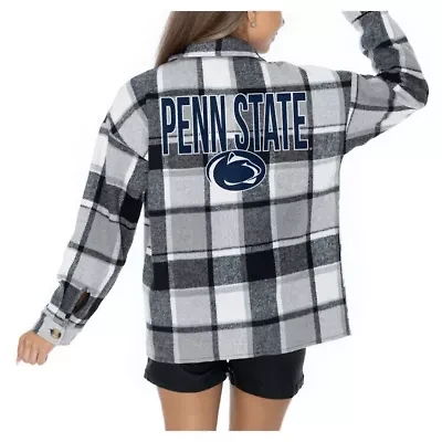 NCAA Grey Penn State Nittany Lions Long Sleeve Brushed Plaid Button-Up Overshirt Jacket