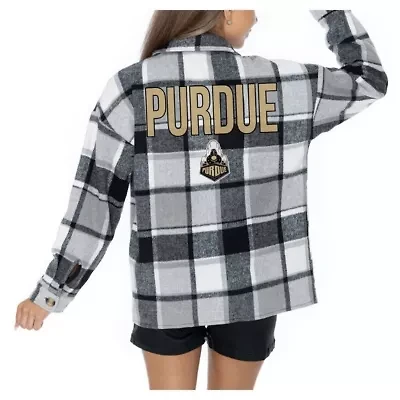 NCAA Grey Purdue Boilermakers Long Sleeve Brushed Plaid Button-Up Overshirt Jacket