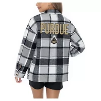 NCAA Grey Purdue Boilermakers Long Sleeve Brushed Plaid Button-Up Overshirt Jacket