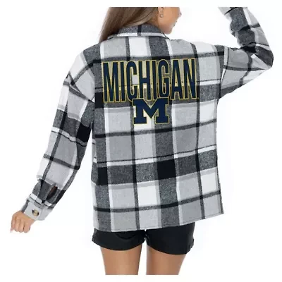 NCAA Grey Michigan Wolverines Long Sleeve Brushed Plaid Button-Up Overshirt Jacket