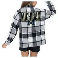 NCAA Grey Michigan Wolverines Long Sleeve Brushed Plaid Button-Up Overshirt Jacket