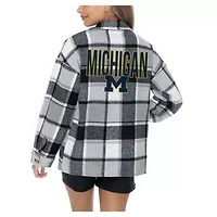 NCAA Grey Michigan Wolverines Long Sleeve Brushed Plaid Button-Up Overshirt Jacket