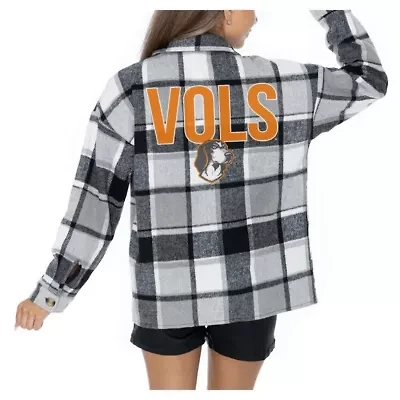 NCAA Grey Tennessee Volunteers Long Sleeve Brushed Plaid Button-Up Overshirt Jacket