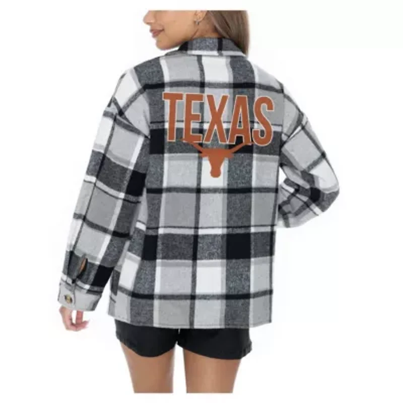 NCAA Grey Texas Longhorns Long Sleeve Brushed Plaid Button-Up Overshirt Jacket
