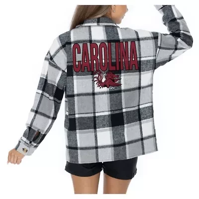 NCAA Grey South Carolina Gamecocks Long Sleeve Brushed Plaid Button-Up Overshirt Jacket