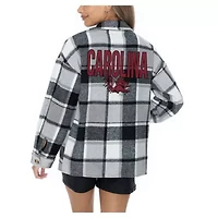 NCAA Grey South Carolina Gamecocks Long Sleeve Brushed Plaid Button-Up Overshirt Jacket