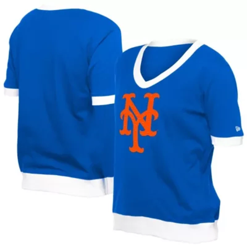 MLB New York Mets Game Day Rhinestone V-Neck T-Shirt