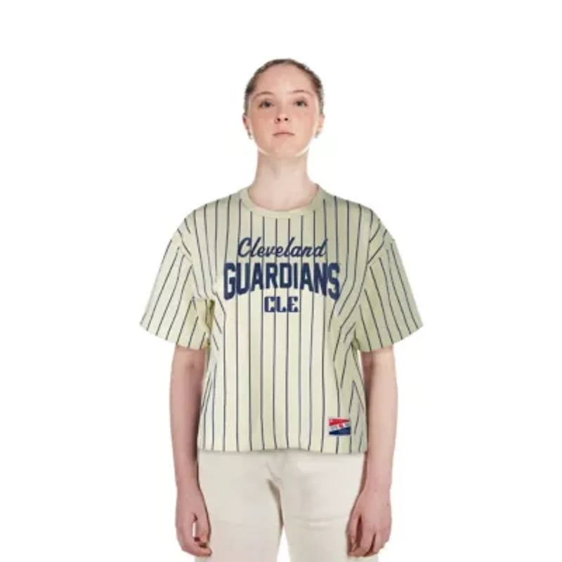 MLB Cleveland Guardians City Connect Multiplier Pinstripe Cropped T-Shirt