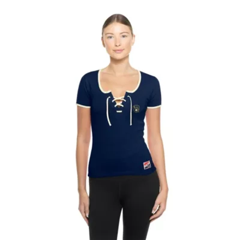 MLB Milwaukee Brewers Throwback Lace Up T-Shirt