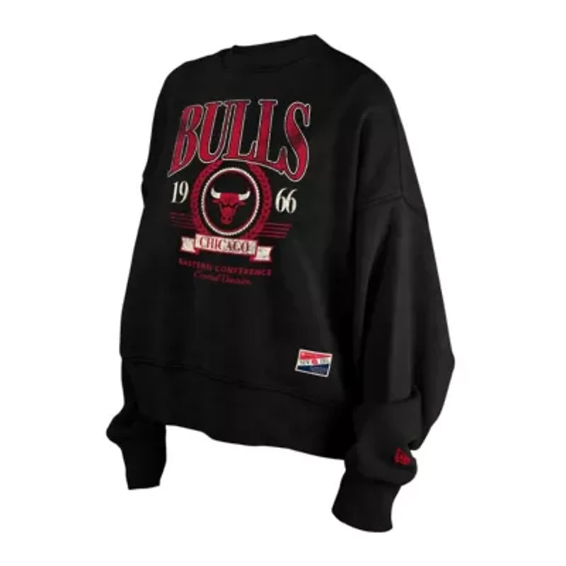 NBA Chicago Bulls Throwback Vintage Enzyme Wash Oversized Boxy Pullover Sweatshirt