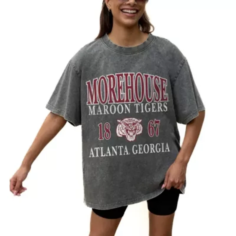 Morehouse Maroon Tigers NCAA Grey Oversized Snow Wash T-Shirt