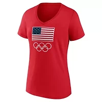 Olympics Fanatics Team USA Flag and Rings V-Neck T-Shirt