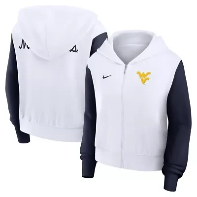 NCAA Nike West Virginia Mountaineers Cropped Color-Block Script Full-Zip Hoodie