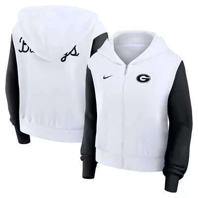 NCAA Nike Georgia Bulldogs Cropped Color-Block Script Full-Zip Hoodie