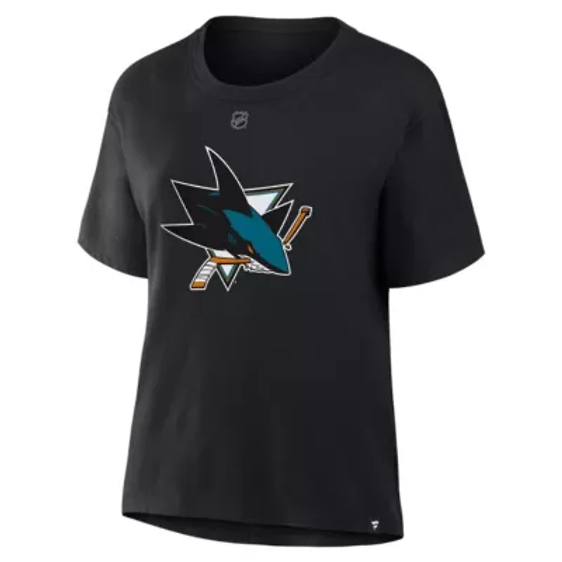 NHL Fanatics Macklin Celebrini San Jose Sharks Authentic Stack Name & Number T-Shirt